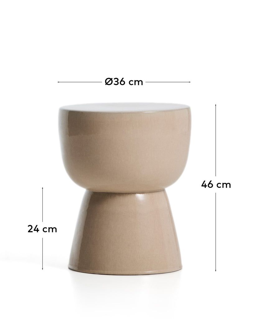 Table auxiliaire d’extérieur Mesquida en céramique avec finition écrue dépolie Ø 36 cm