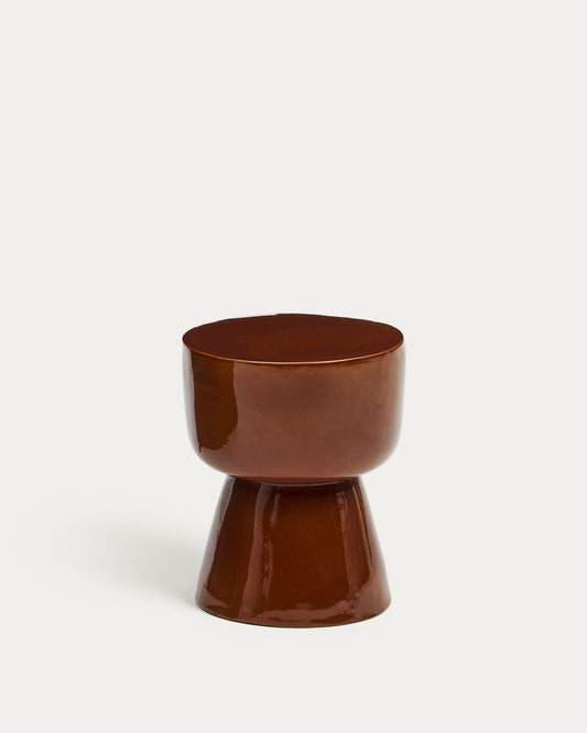 Table auxiliaire d’extérieur Mesquida en céramique avec finition terracotta dépolie Ø 36 cm