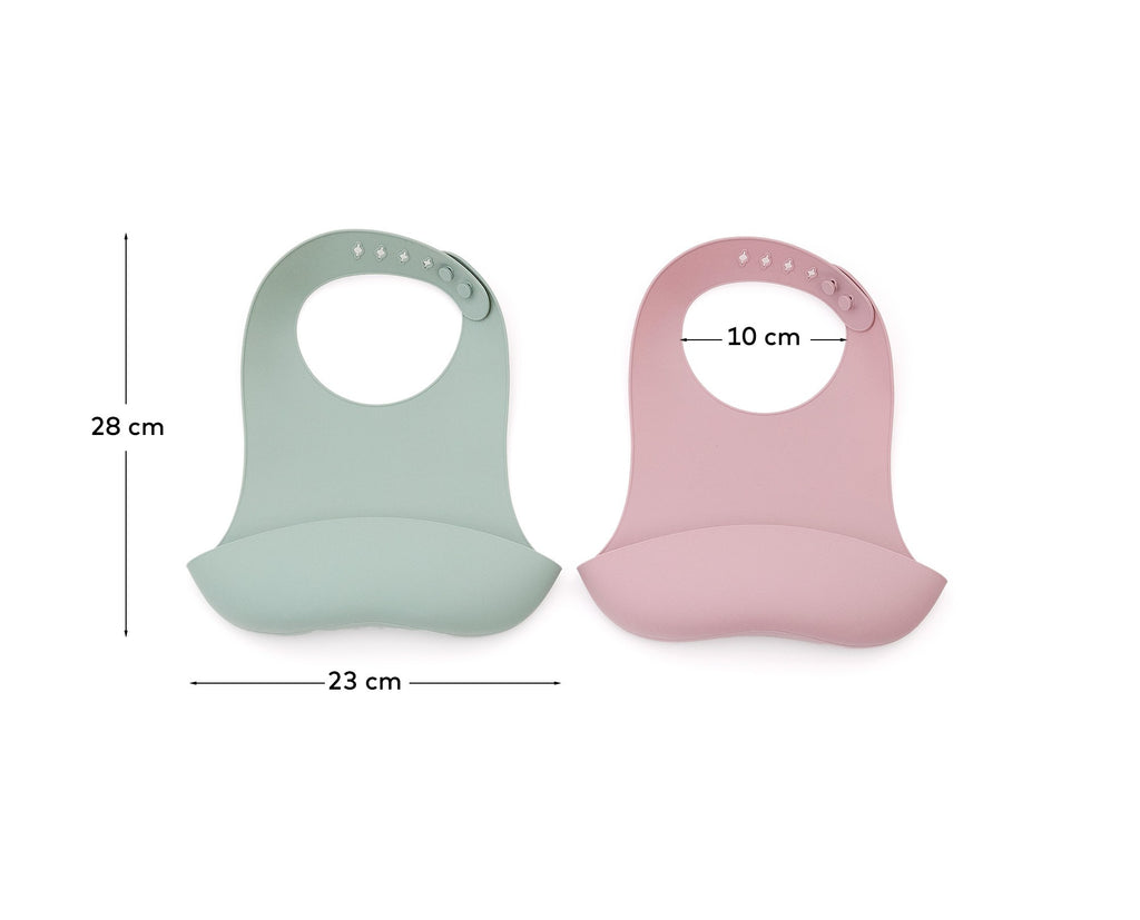 Ensemble Lili de 2 bavoirs en silicone rose et turquoise