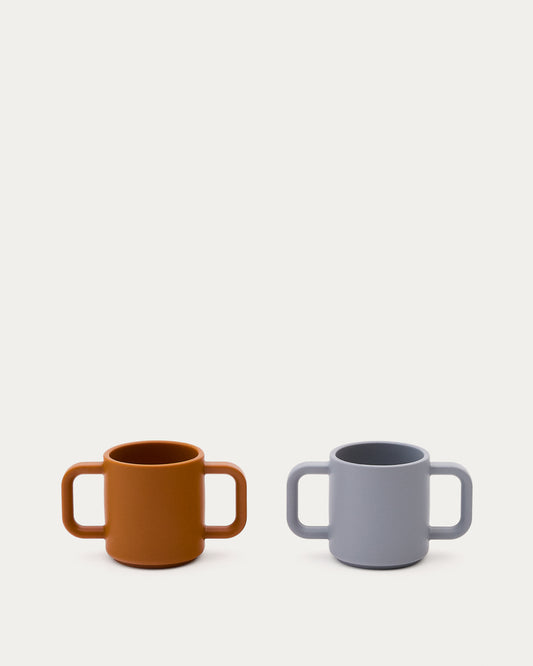 Ensemble Lili de 2 tasses en silicone orange et bleu