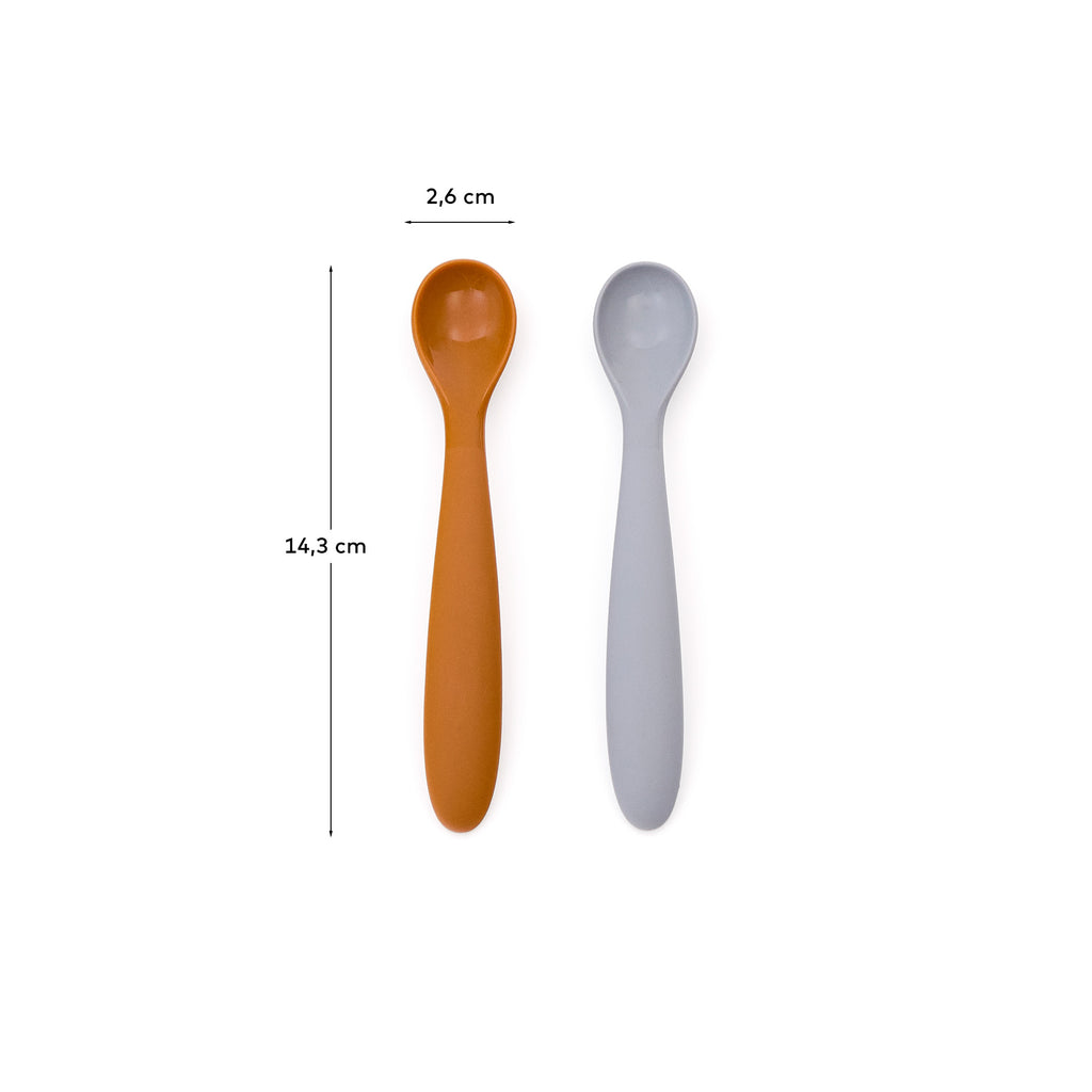 Ensemble Lili de 2 cuillères en silicone orange et bleu