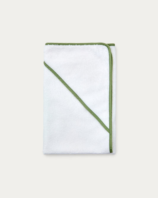 Cape de bain Nuni en coton blanc avec liseré vert