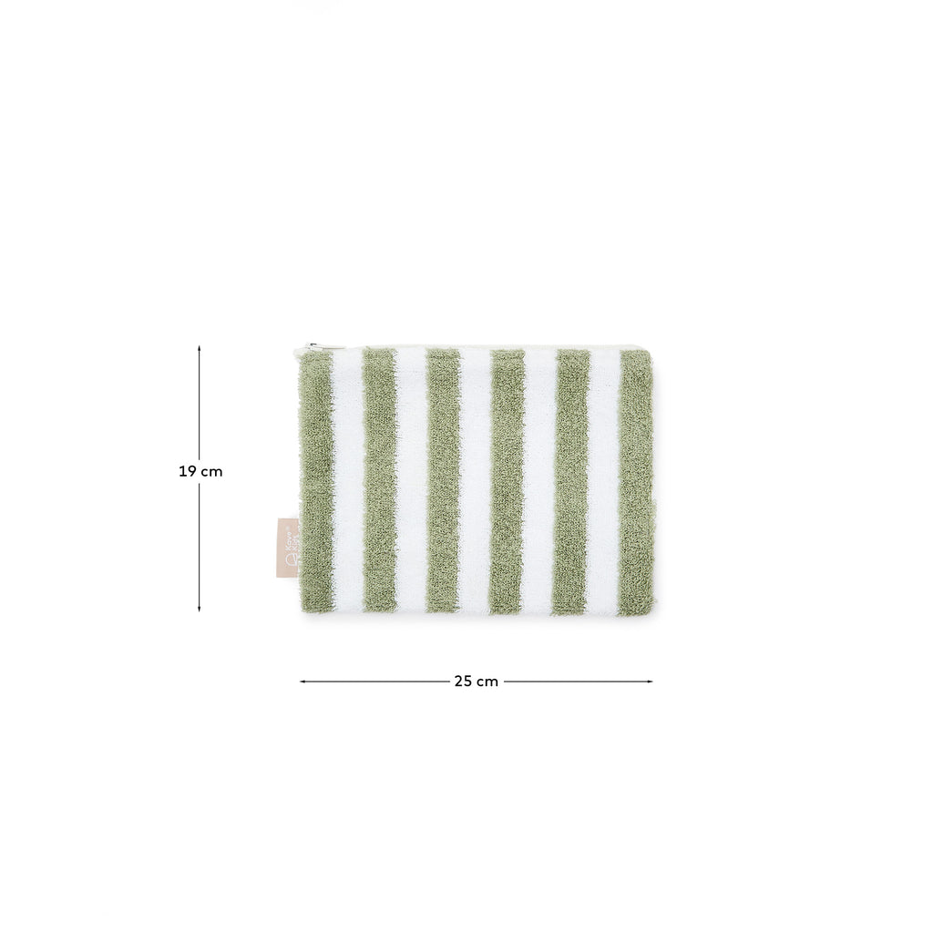 Trousse de toilette Nuni en coton à rayures blanches et vertes