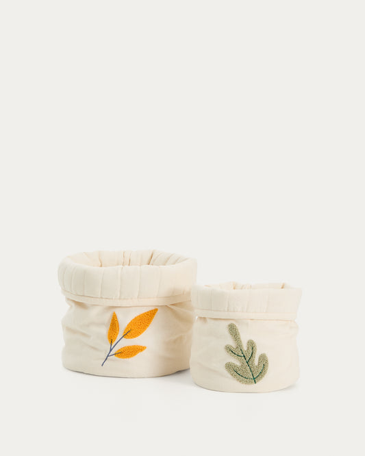 Ensemble Tandani de 2 paniers pour enfants en coton beige avec feuilles brodées