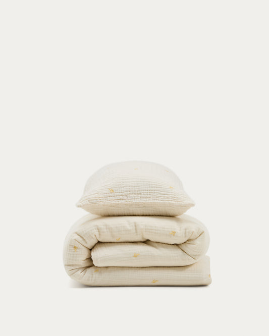 Ensemble Dorani housse de couette en double gaze de coton avec broderie pour lit de 70 cm