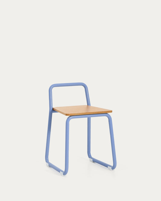 Chaise Tinn en placage de frêne et structure en métal bleu