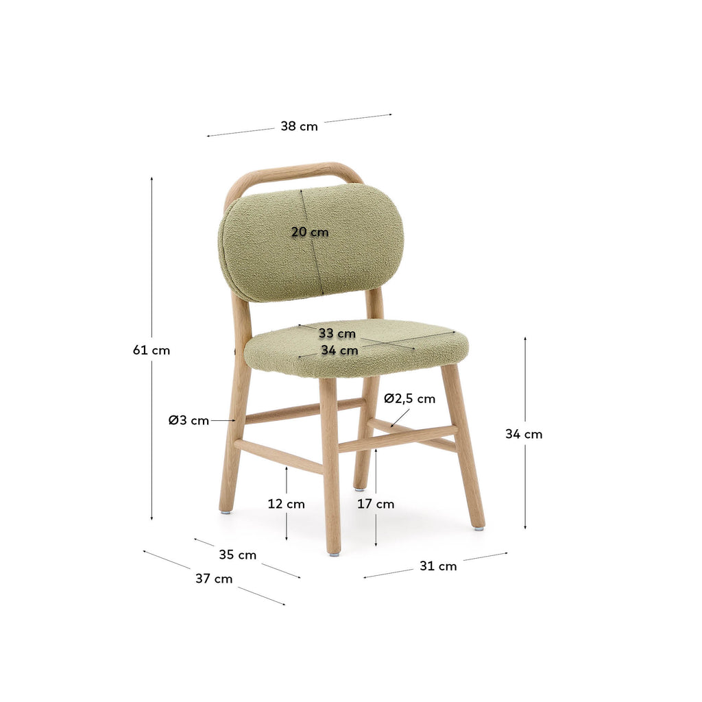 Chaise pour enfant Helda en tissu bouclette vert et bois de chêne FSC Mix Credit