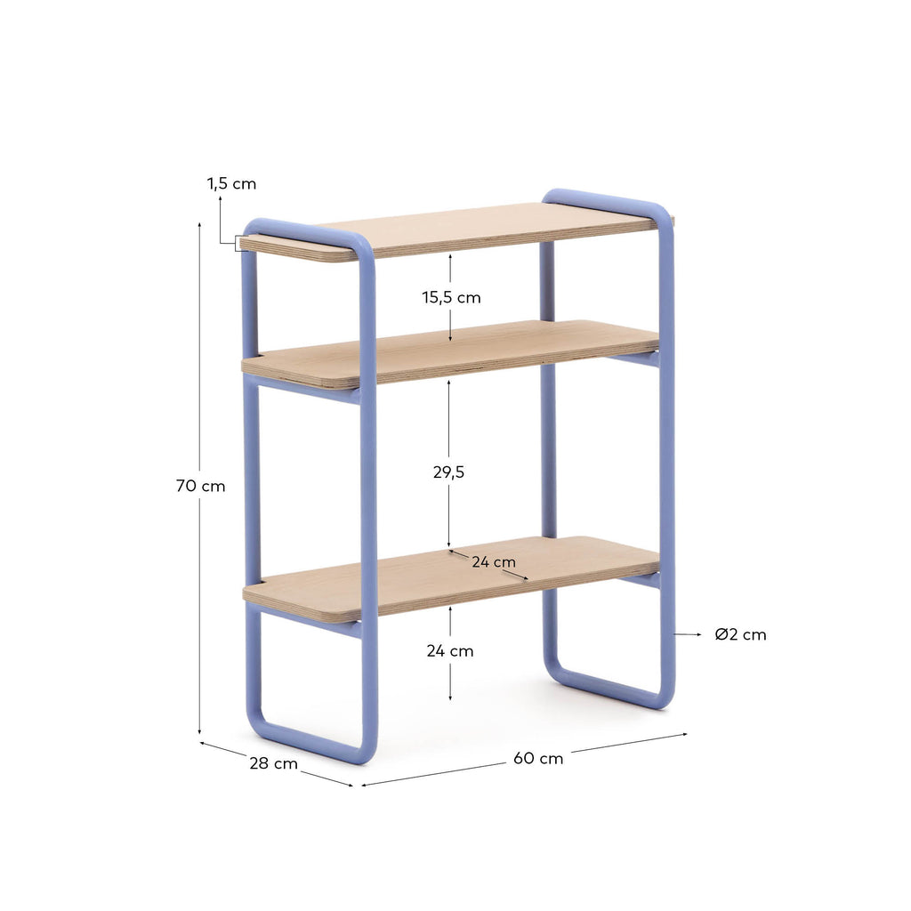 Étagère Tinn en placage de frêne et structure en métal bleu 70 x 60 cm