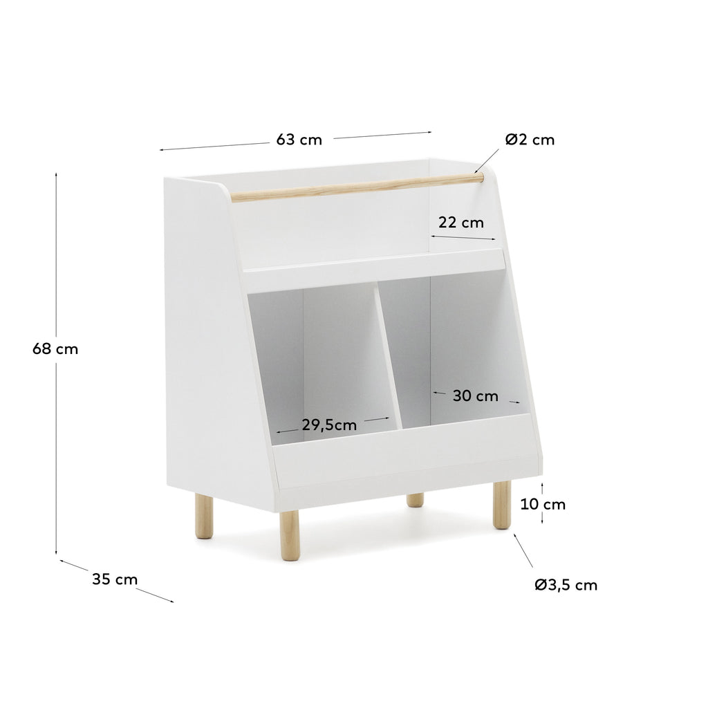 Bibliothèque Serwa en MDF blanc avec pieds et barre en bois de pin