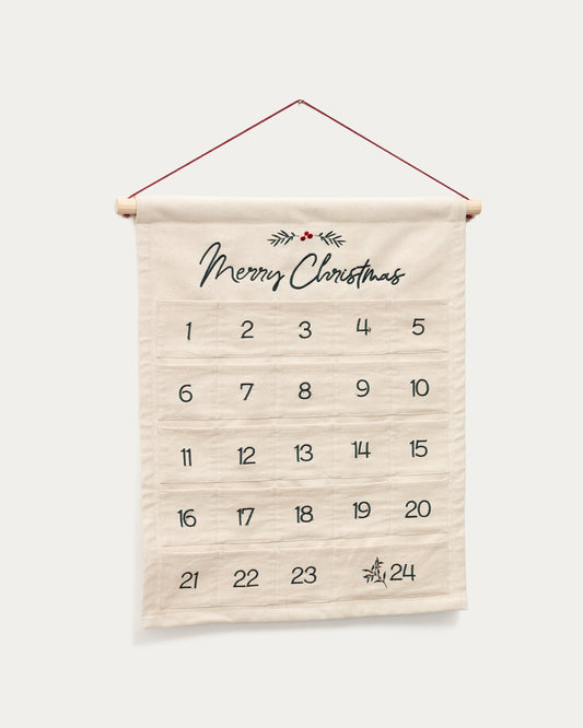 Calendrier de l'Avent Uarda 100% coton blanc avec broderies 56 x 65 cm