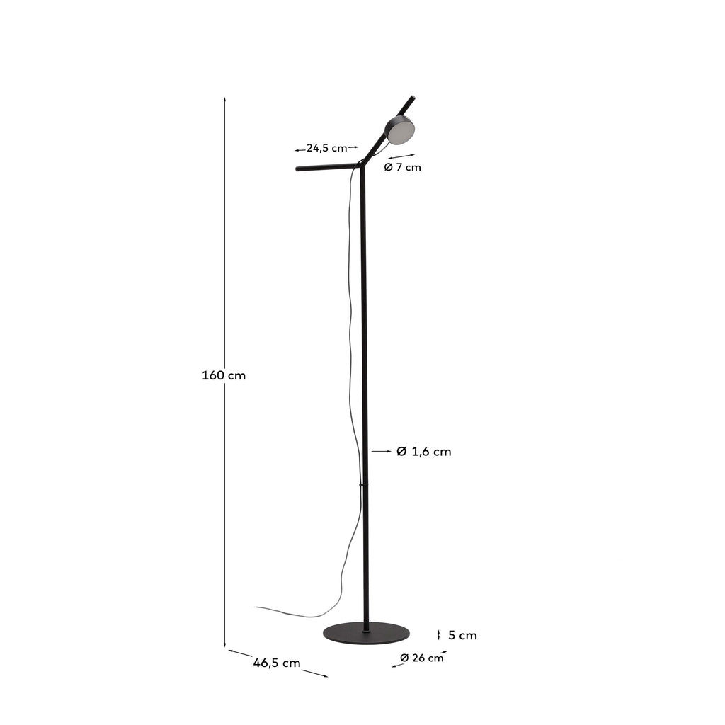 Lampadaire Orey en métal noir avec spot multipositions