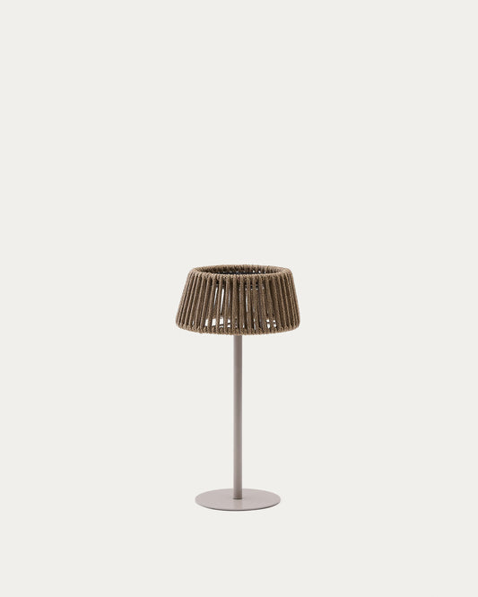Lampe de table solaire d’extérieur Aldet en corde chinée beige et pied en métal beige