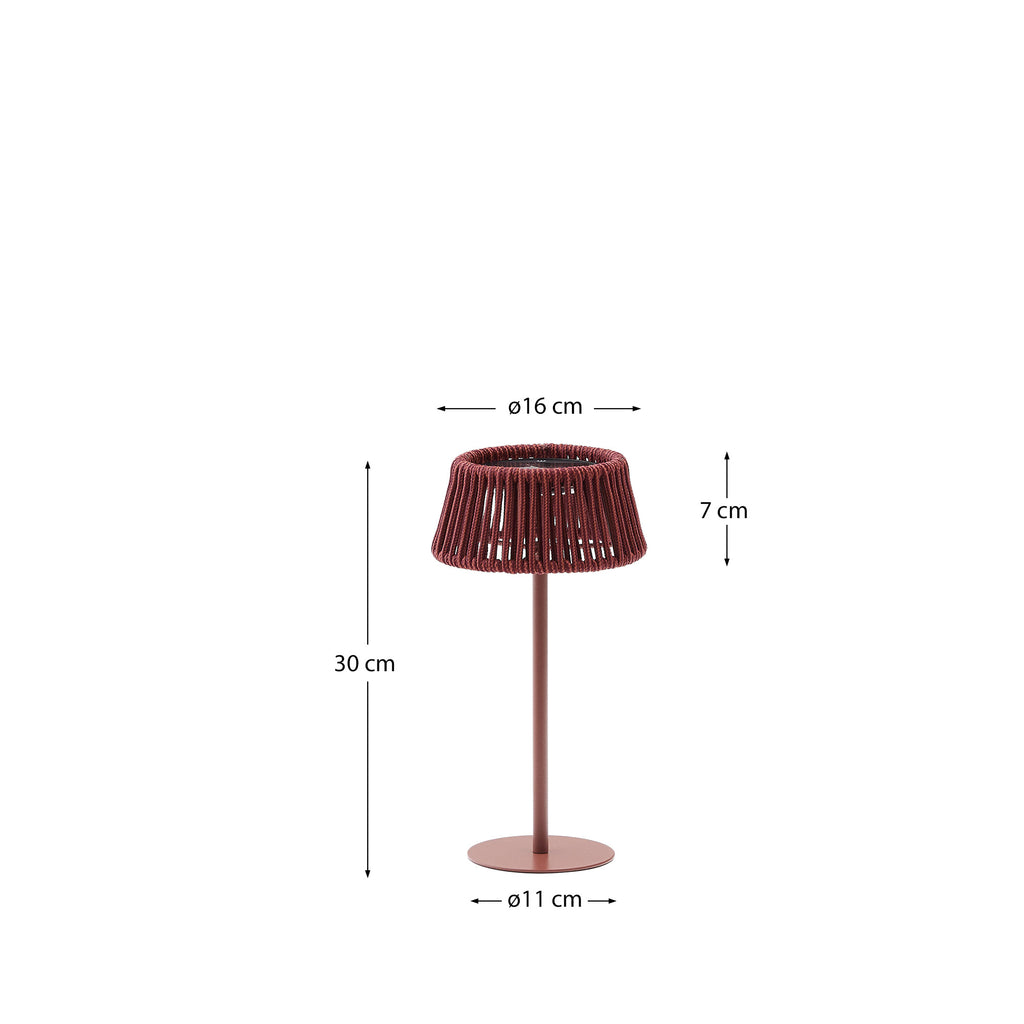 Lampe de table solaire d’extérieur Aldet en corde chinée terracotta et pied en métal terracotta