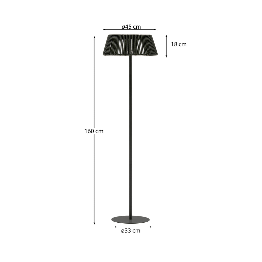 Lampadaire solaire d’extérieur Aldet en corde chinée noir et vert et pied en métal noir Ø 46 cm