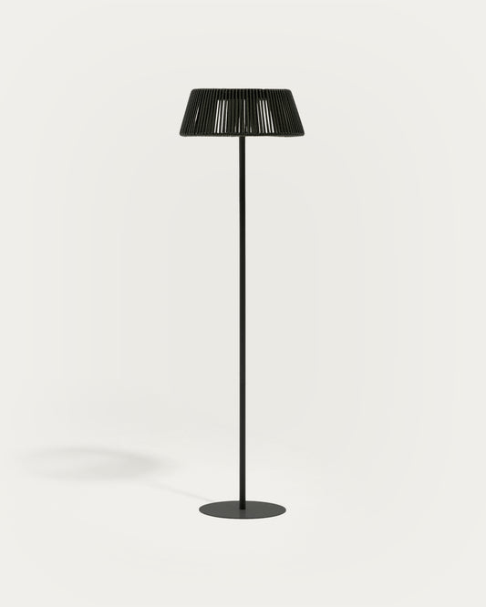 Lampadaire solaire d’extérieur Aldet en corde chinée noir et vert et pied en métal noir Ø 46 cm