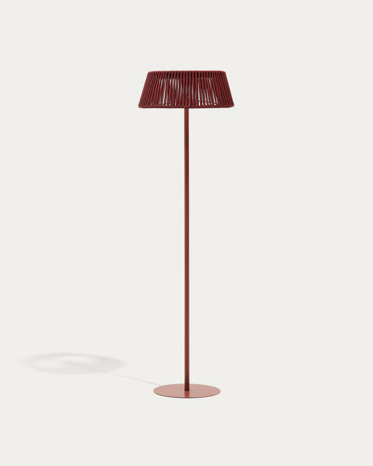 Lampadaire solaire d’extérieur Aldet en corde chinée terracotta et pied en métal terracotta Ø 46 cm