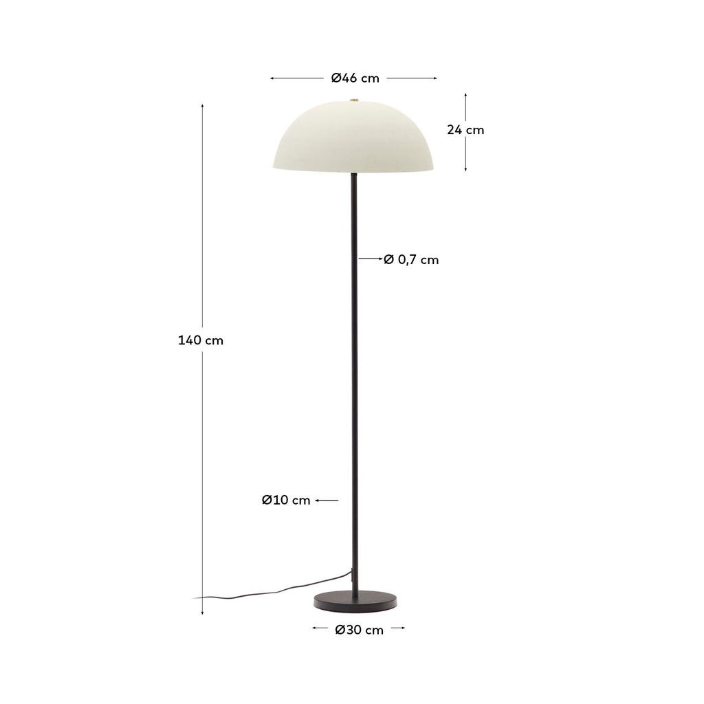 Lampadaire Nibla en métal noir et abat-jour blanc avec effet argile blanche