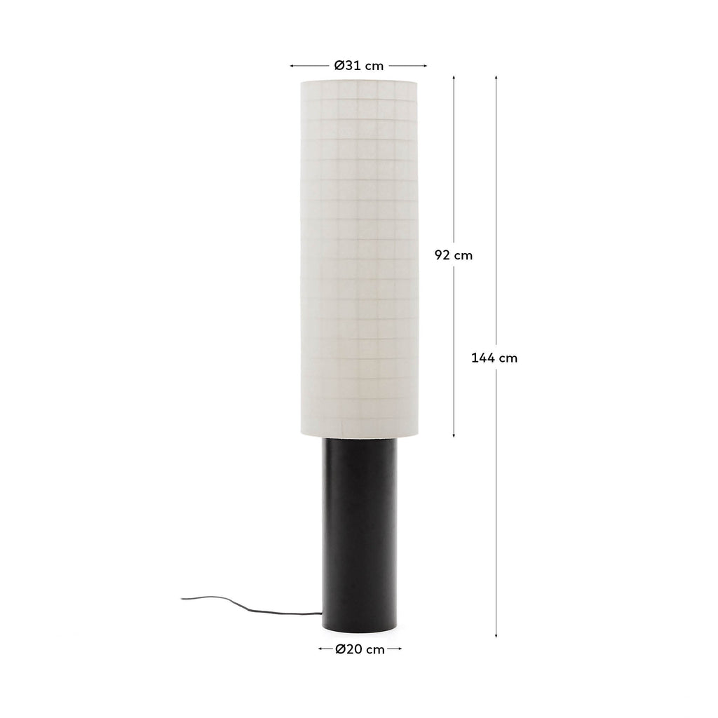 Lampadaire Dulan en métal noir et abat-jour en coton