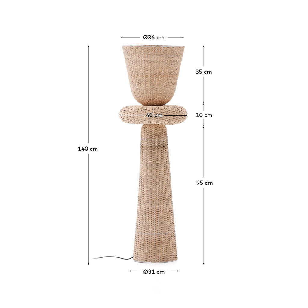 Lampadaire Neuda en rotin avec finition claire