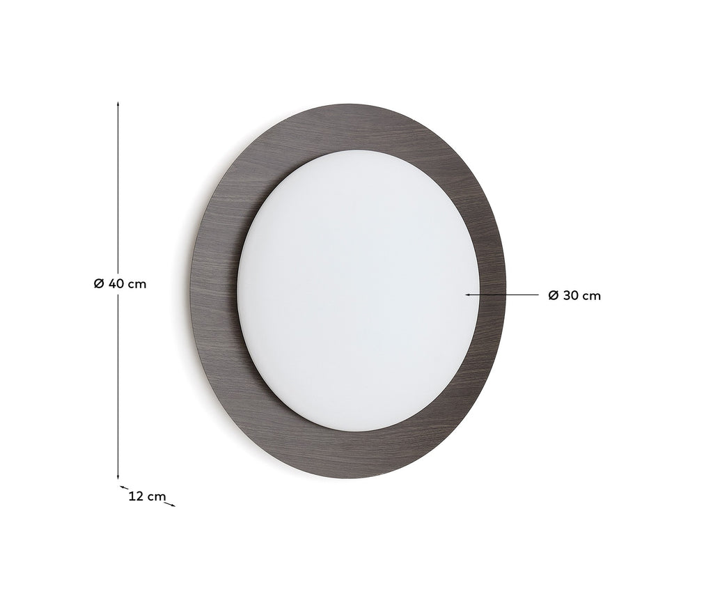 Plafonnier Novae en acier brossé effet bois foncé et verre dépoli Ø 40 cm