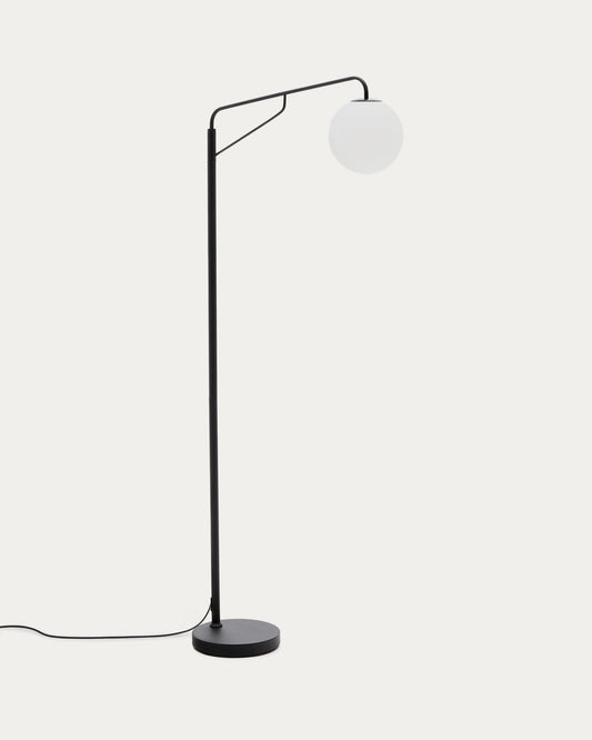 Lampadaire Eilo en acier noir avec boule en verre dépoli