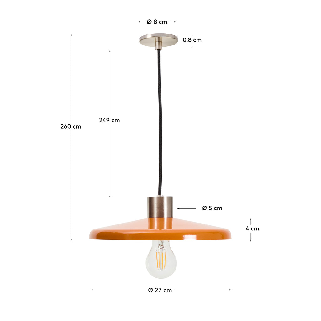 Suspension Nuvira en métal brossé gris clair et abat-jour orange