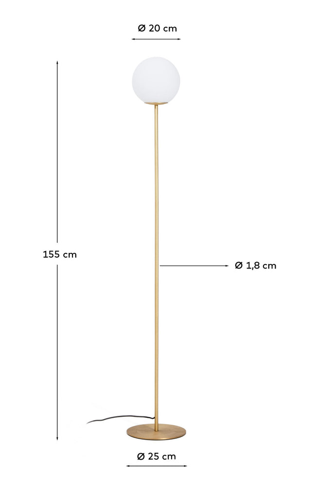 Lampadaire Brisia en métal finition laiton brossé avec 1 boule en verre dépoli Ø 20 cm