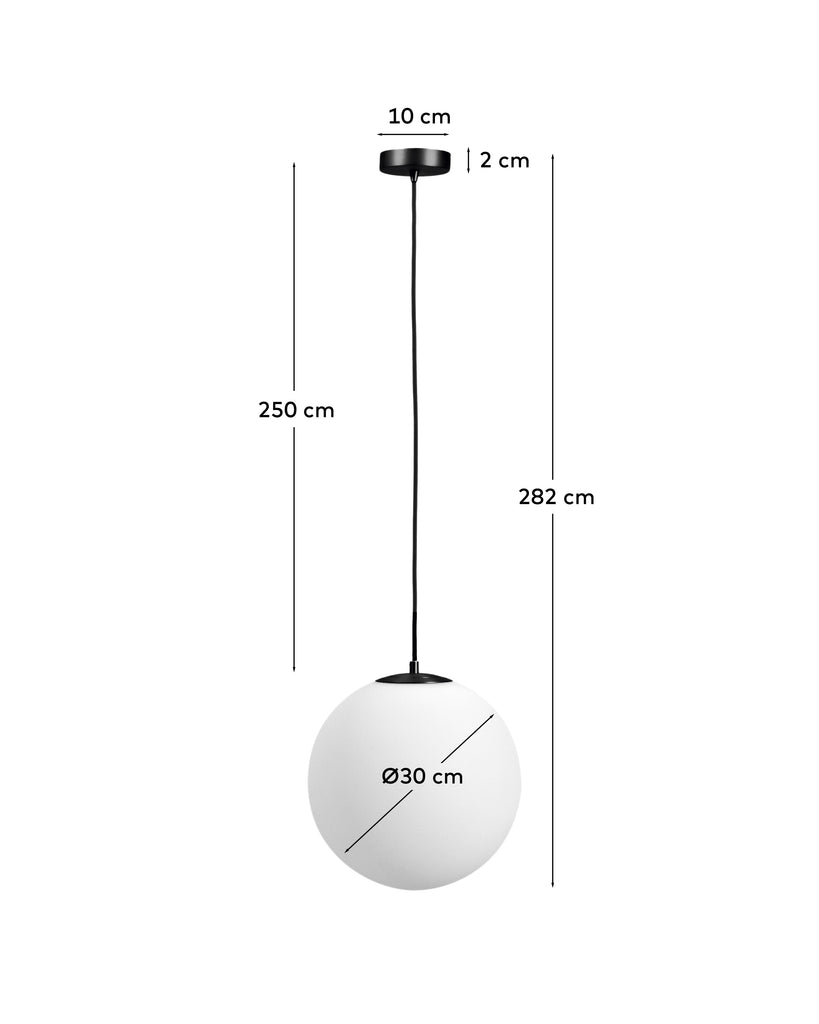 Plafonnier Brisia en métal finition noire avec 1 boule en verre dépoli Ø30 cm