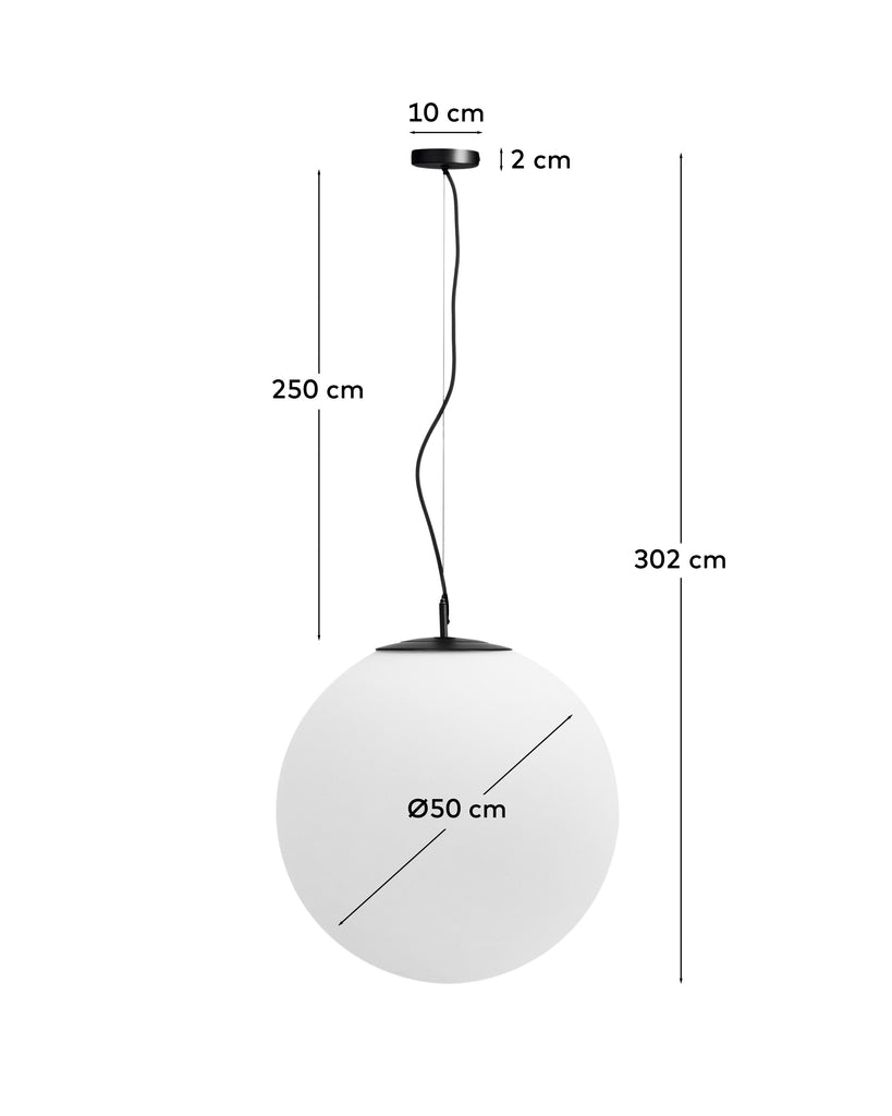 Plafonnier Brisia en métal finition noire avec 1 boule en verre dépoli Ø50 cm
