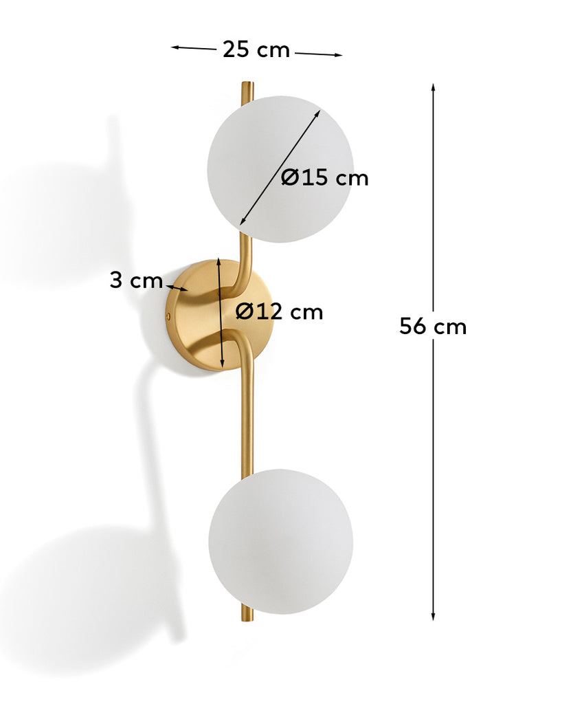Applique murale Brisia en métal finition laiton brossé avec 2 boules en verre dépoli Ø 15 cm