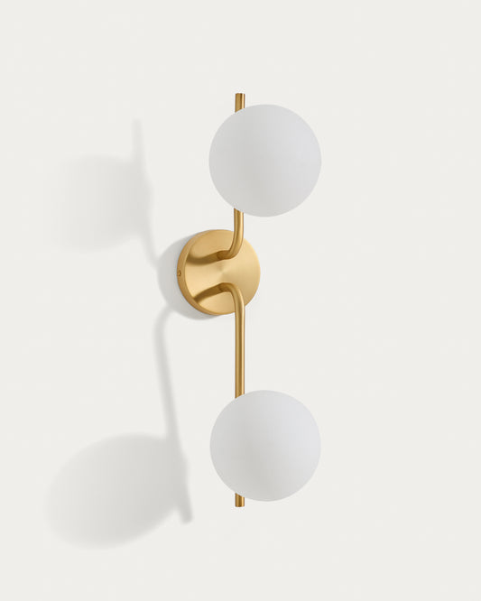 Applique murale Brisia en métal finition laiton brossé avec 2 boules en verre dépoli Ø 15 cm