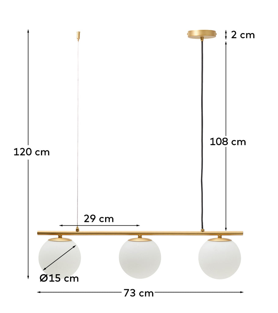Plafonnier Brisia en métal finition laiton brossé avec 3 boules en verre dépoli Ø 15 cm