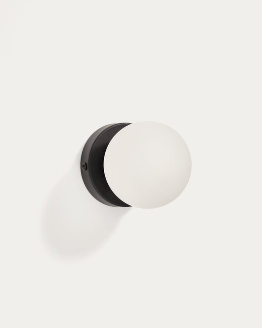 Applique murale Brisia en métal finition noire avec 1 boule en verre dépoli Ø8 cm