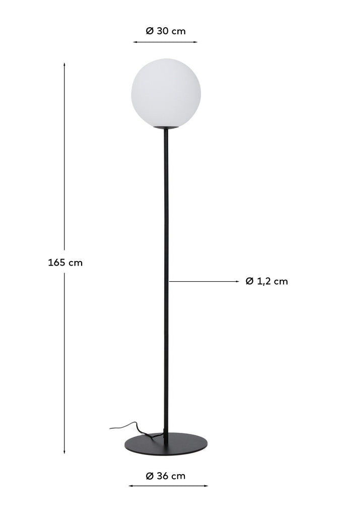 Lampadaire Brisia en métal finition noire avec 1 boule en verre dépoli Ø 30 cm