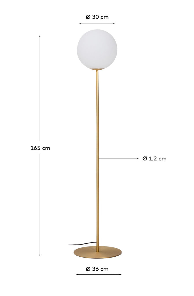 Lampadaire Brisia en métal finition laiton brossé avec 1 boule en verre dépoli Ø 30 cm
