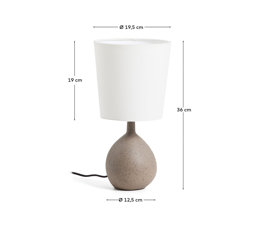 Petite lampe de table Viona avec effet pierre texturée et abat-jour en coton