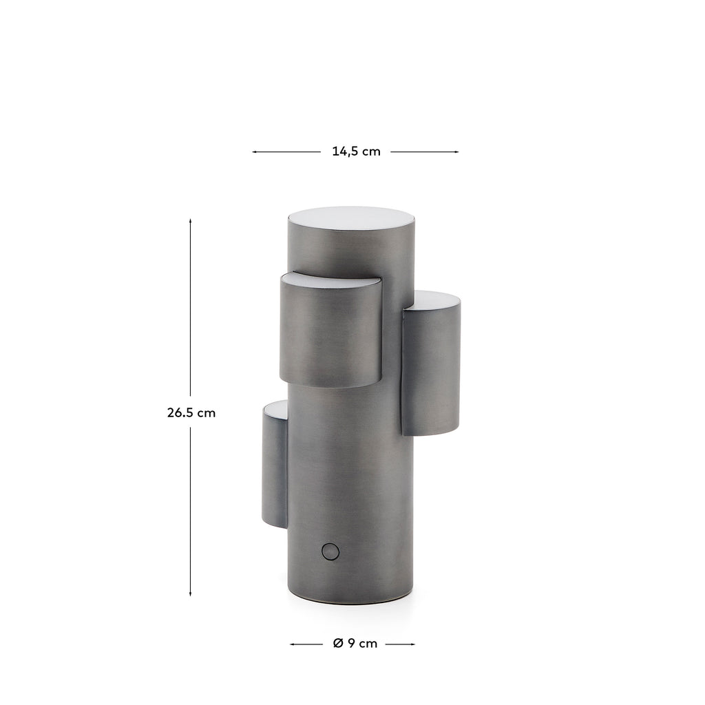 Lampe de table LED portable Adrina en métal gris foncé avec finition brossée
