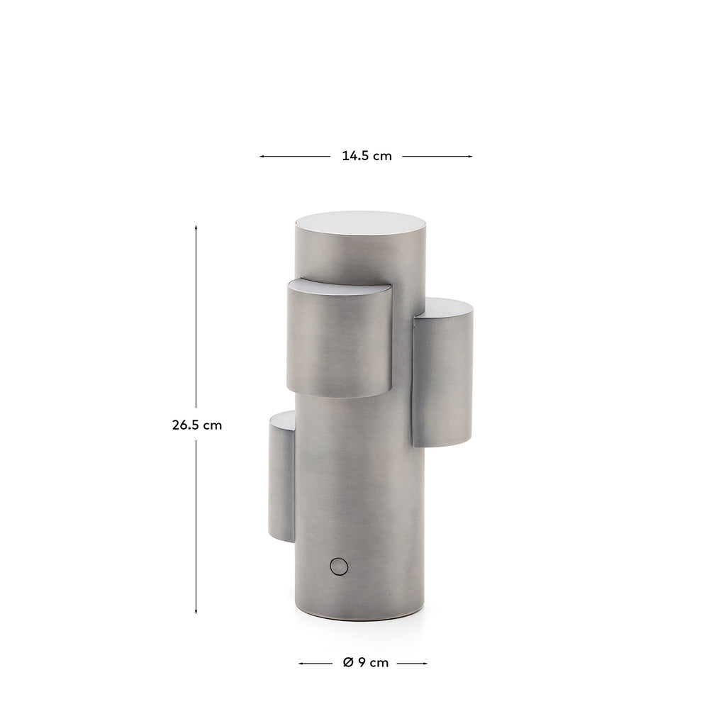Lampe de table LED portable Adrina en métal gris clair avec finition brossée