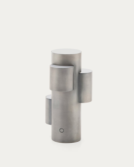 Lampe de table LED portable Adrina en métal gris clair avec finition brossée