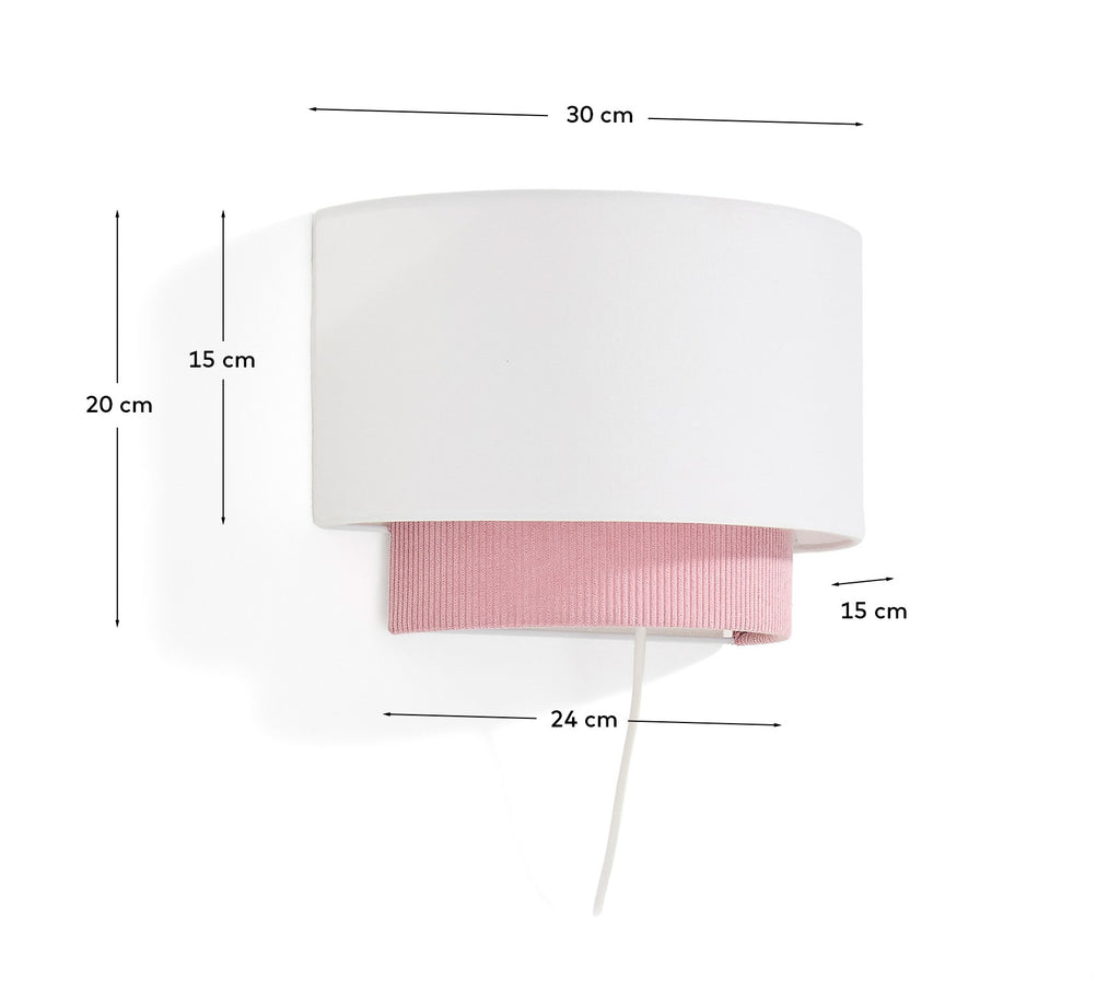Applique murale Bianella en coton et velours côtelé rose Ø 40 cm