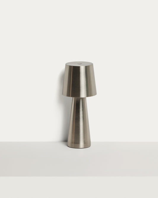 Petite lampe de table Arenys en métal avec finition argenté brillant