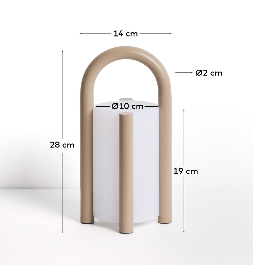 Petite lampe de table portable Leros en polyéthylène et acier taupe