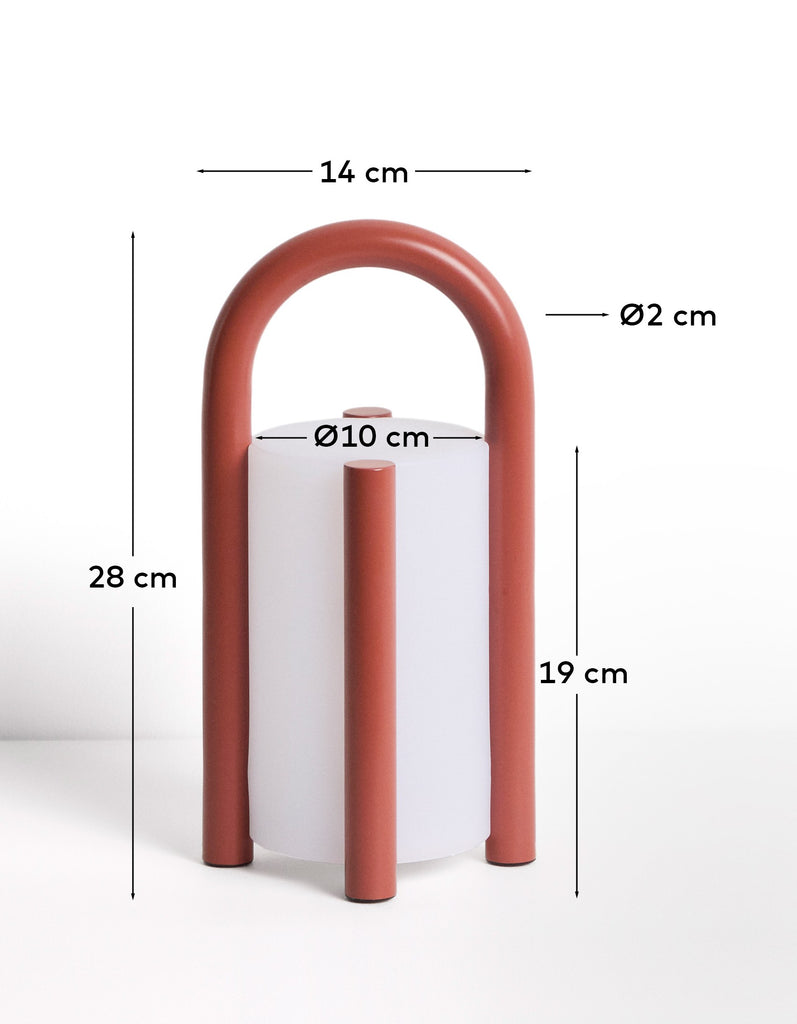 Petite lampe de table portable Leros en polyéthylène et acier terracotta
