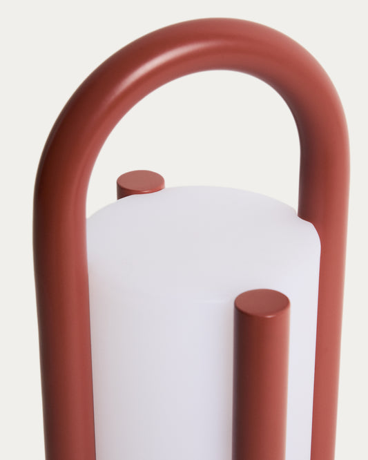 Petite lampe de table portable Leros en polyéthylène et acier terracotta