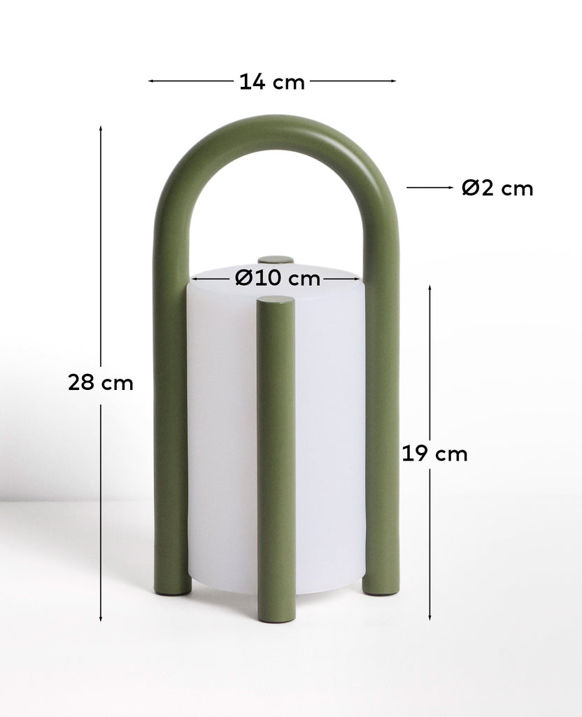Petite lampe de table portable Leros en polyéthylène et acier vert
