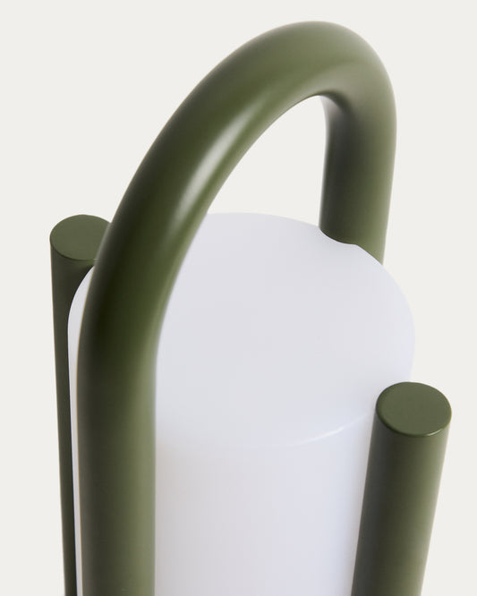 Petite lampe de table portable Leros en polyéthylène et acier vert