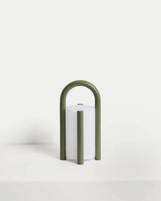Petite lampe de table portable Leros en polyéthylène et acier vert