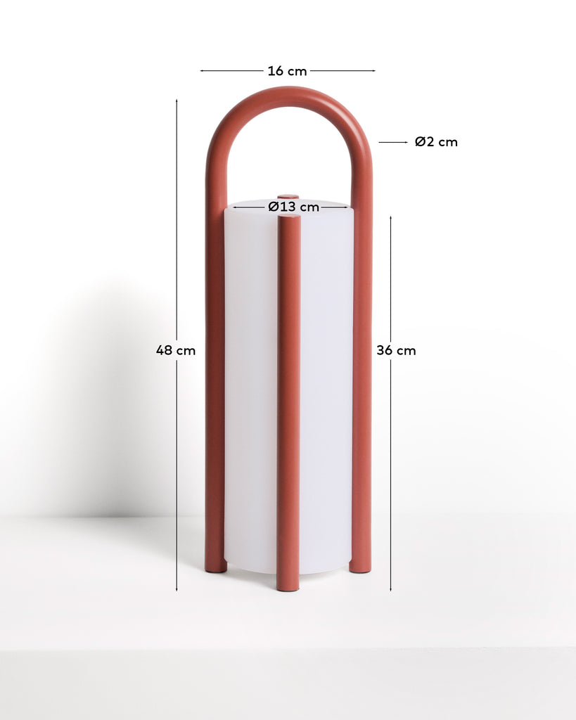 Grande lampe de table portable Leros en polyéthylène et acier terracotta