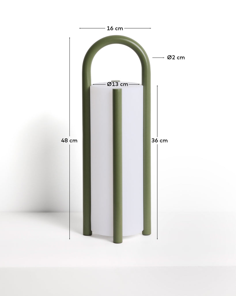 Grande lampe de table portable Leros en polyéthylène et acier vert