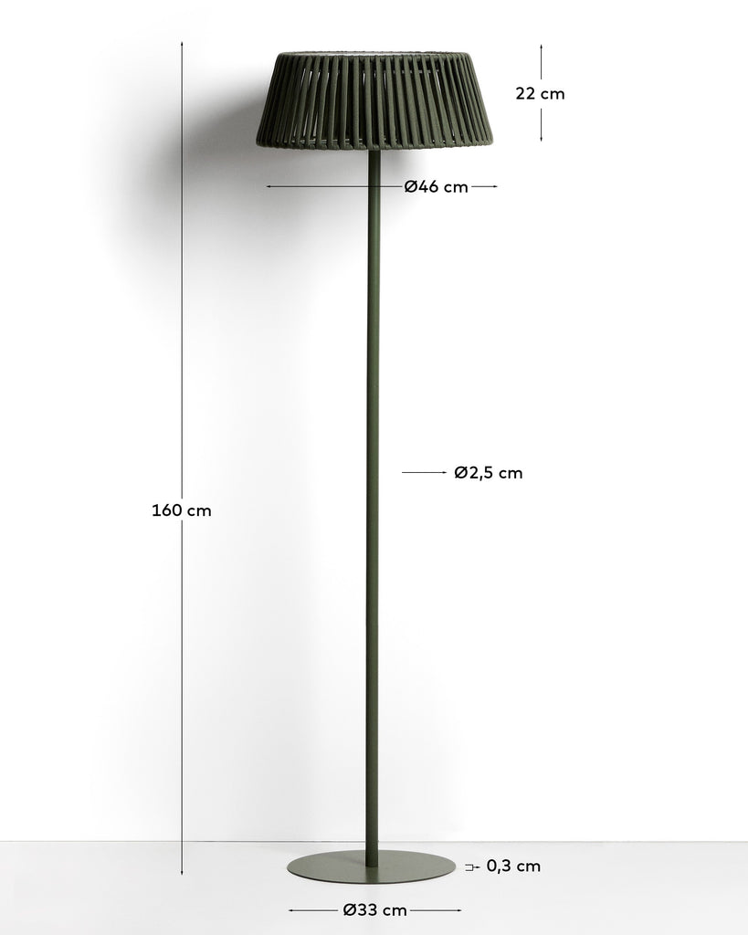 Lampadaire solaire d’extérieur Aldet en corde plate et pied en métal vert Ø 46 cm